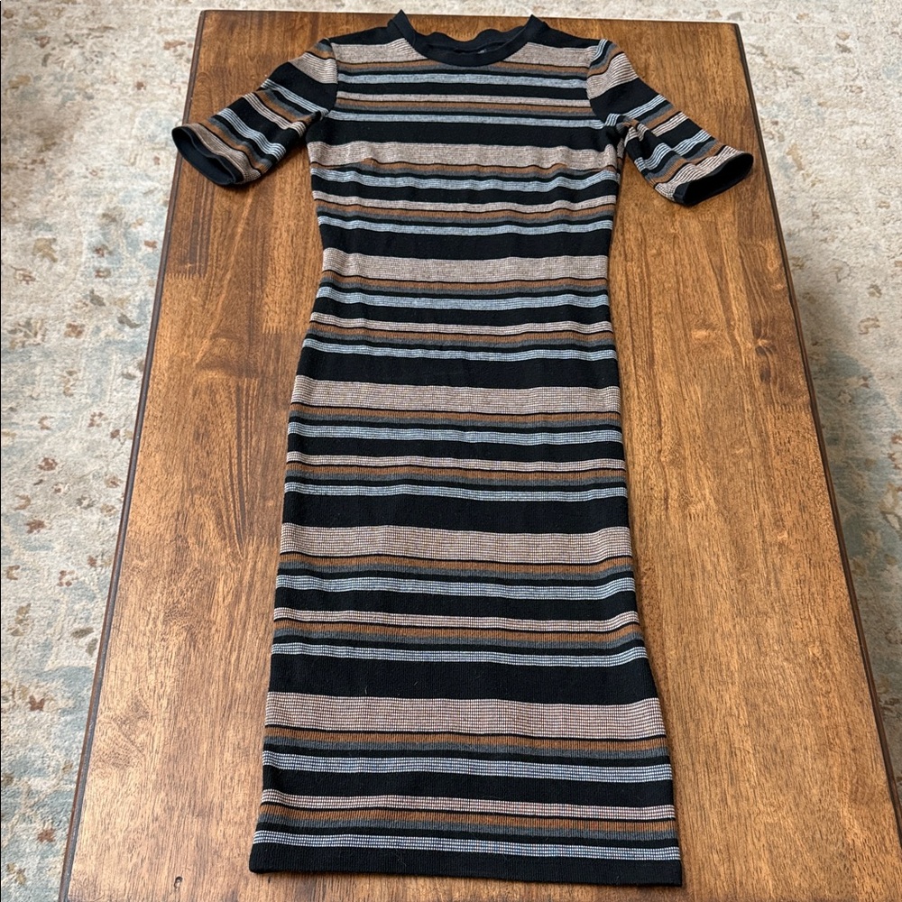 Topshop Black and Brown Striped Maxi Dress